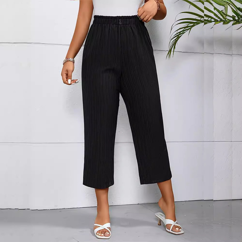 Damen Elegante und luftige Plisseehose mit elastischem Bund W&W Mode