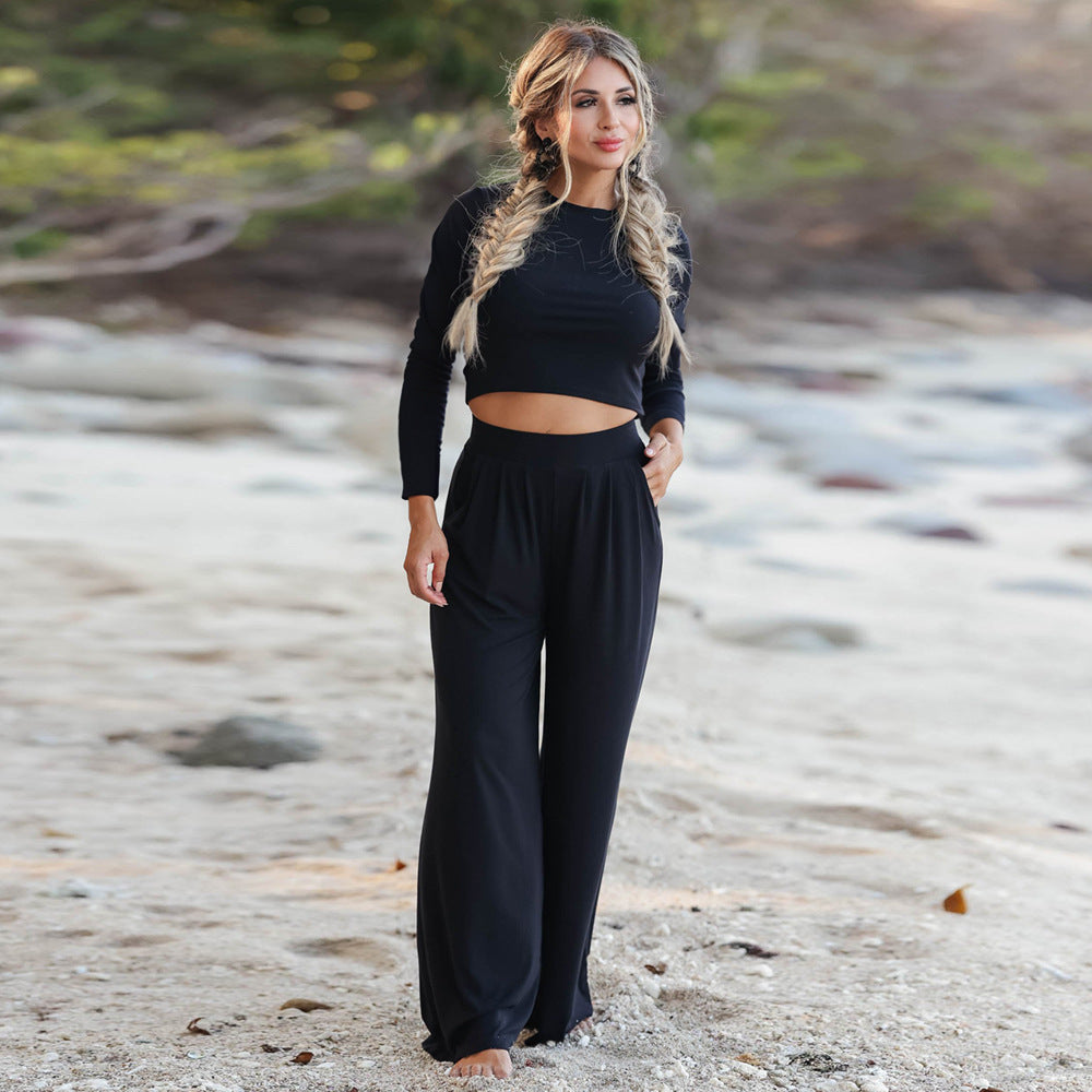 Damen Jumpsuit mit weitem Beinschnitt und langen Ärmeln WW