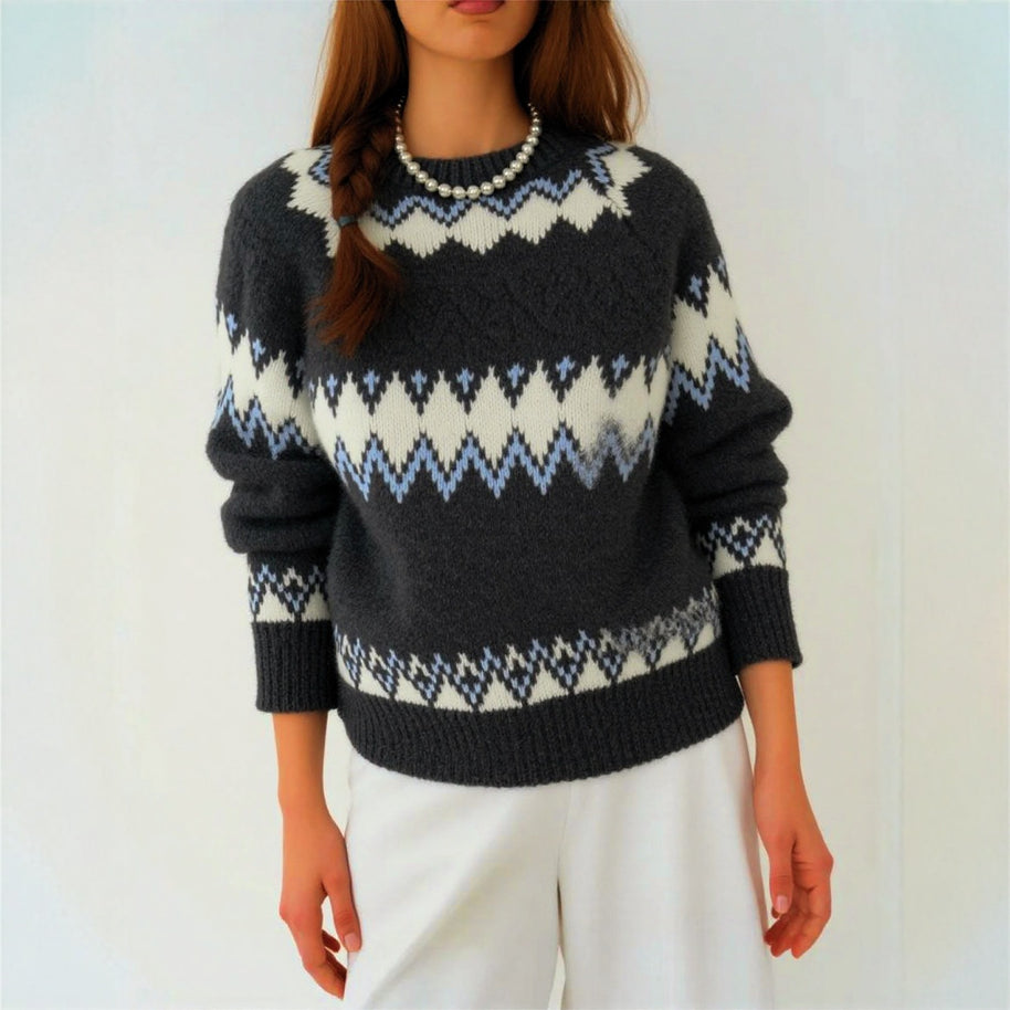 Damen Strickpullover mit grafischem Muster und weichem Material WW