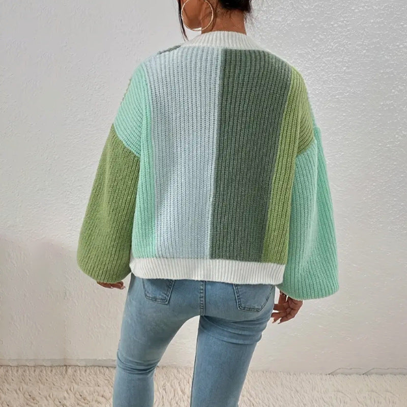 Damen Strickjacke mit buntem Blockdesign und lässigem Schnitt WW