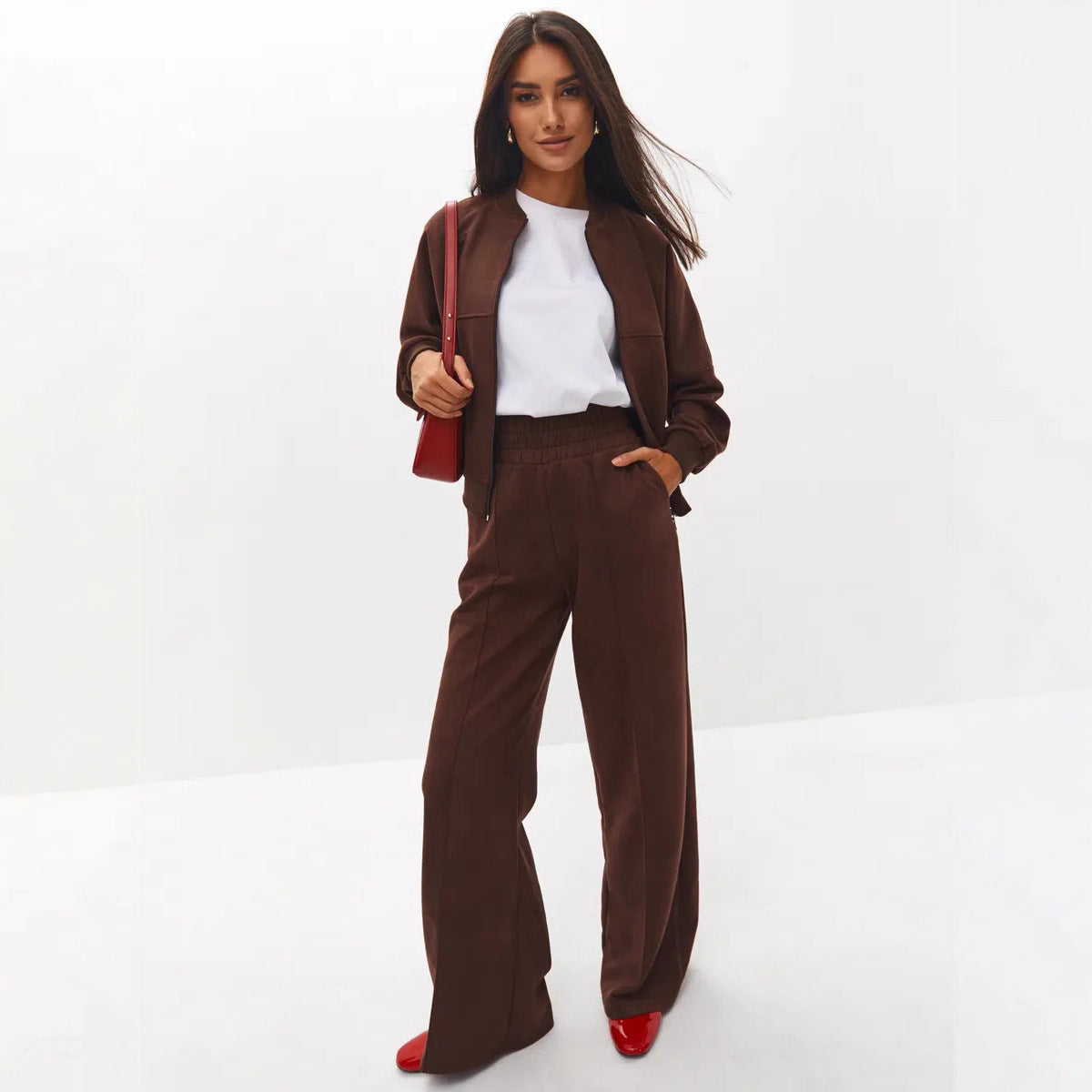 Damen sportliche und elegante Trainingsjacke mit weit geschnittenen Hosen WW