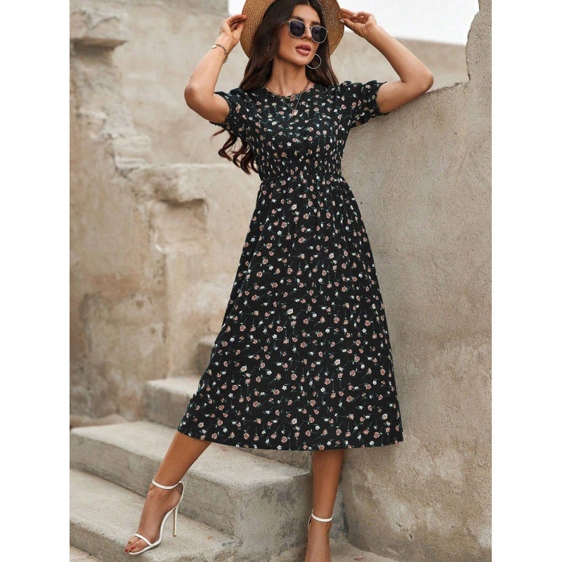 Damen Leichtes Blumendruck Maxi Kleid mit Smock-Taille WW