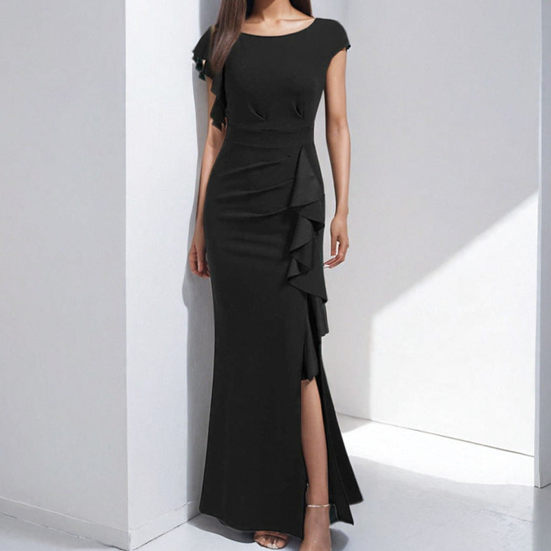 Damen Etuikleid mit asymmetrischen Volants und hohem Schlitz WW