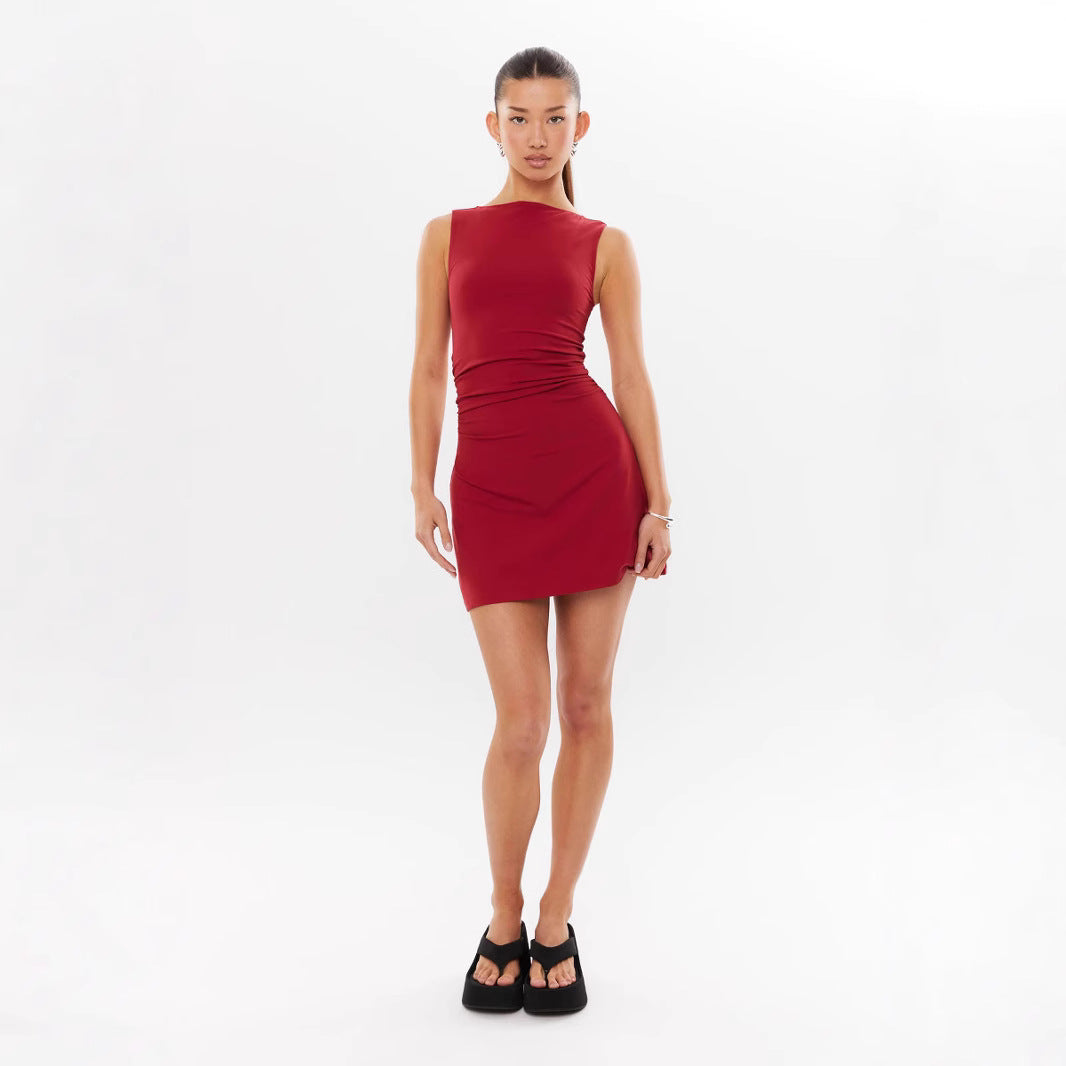 Damen ärmelloses Mini-Kleid mit eleganter Raffung WW