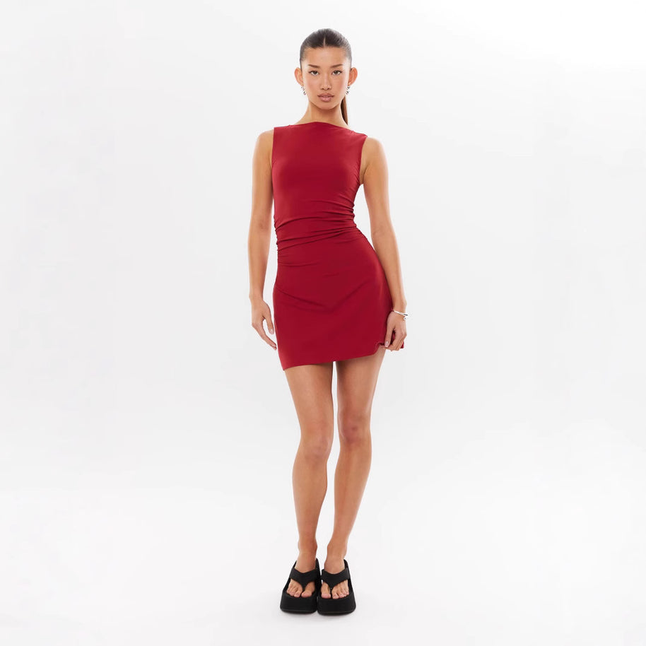 Damen ärmelloses Mini-Kleid mit eleganter Raffung WW