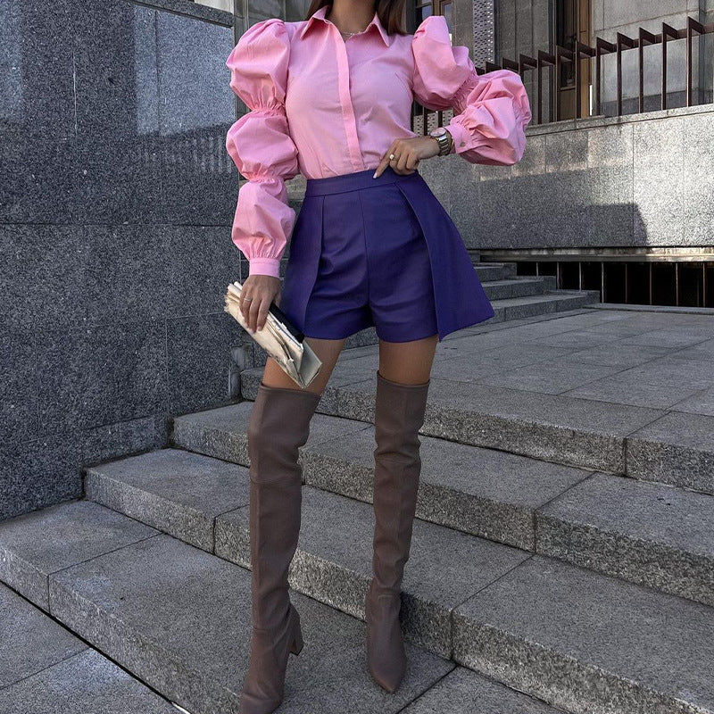 Damen Bluse mit voluminösen Puffärmeln und elegantem Schnitt WW