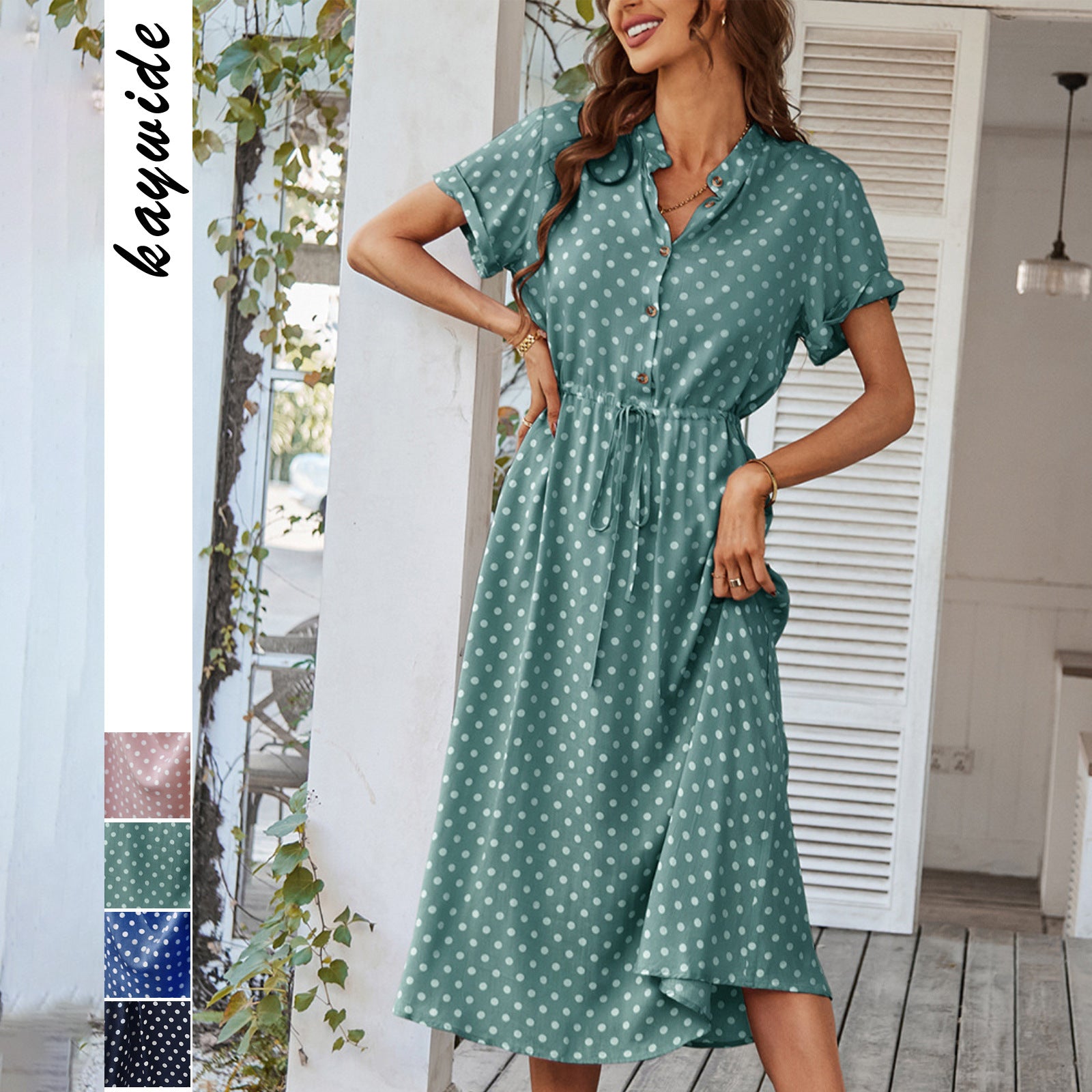 Damen Sommerkleid mit Knopfverschluss und taillierten Design WW