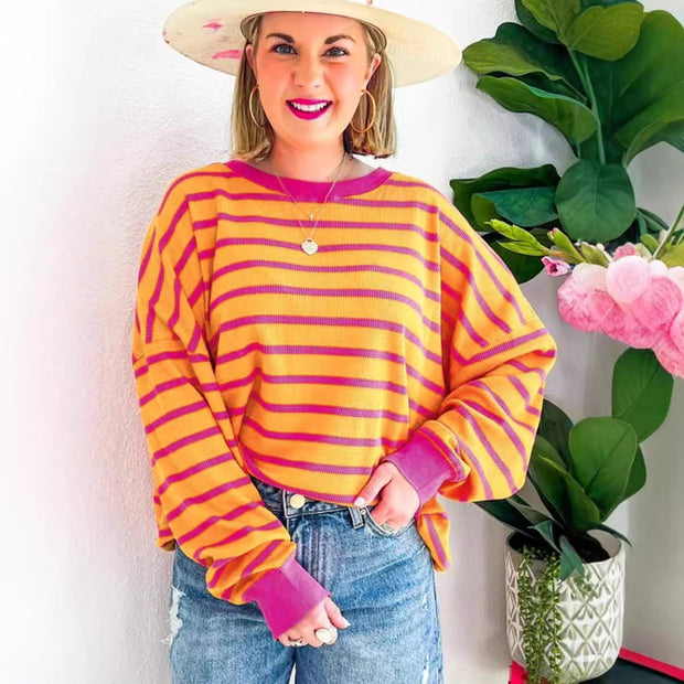 Damen lässiger und bequemer Pullover mit strukturiertem Rippenmuster und weitem Schnitt WW