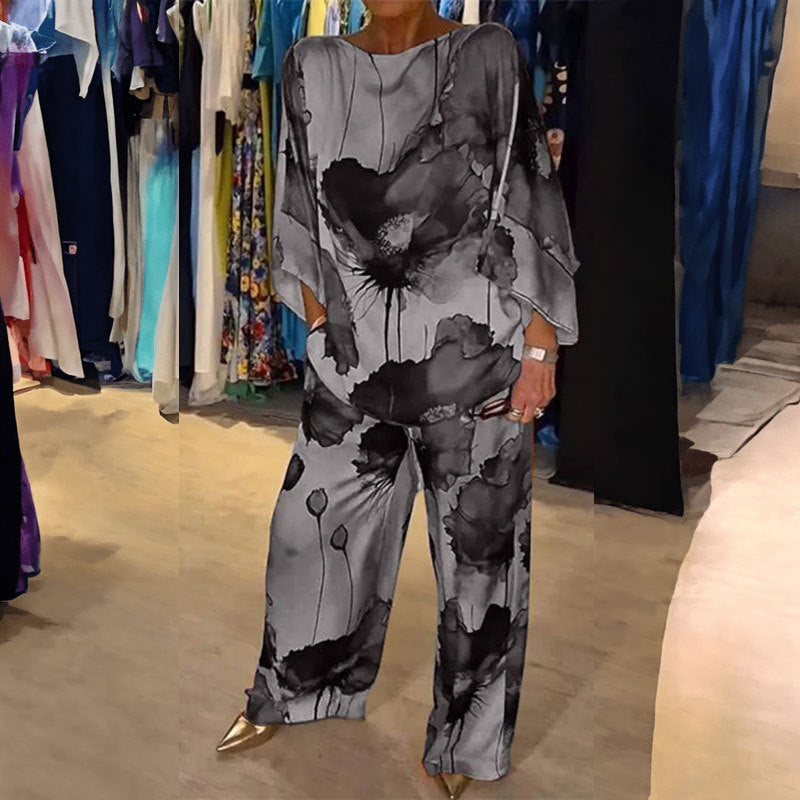 Damen Zweiteiler mit künstlerischem Print und weiten Ärmeln W&W Mode