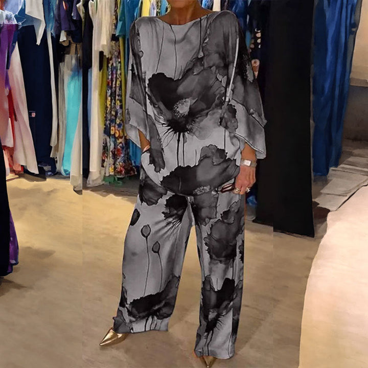 Damen Zweiteiler mit künstlerischem Print und weiten Ärmeln W&W Mode