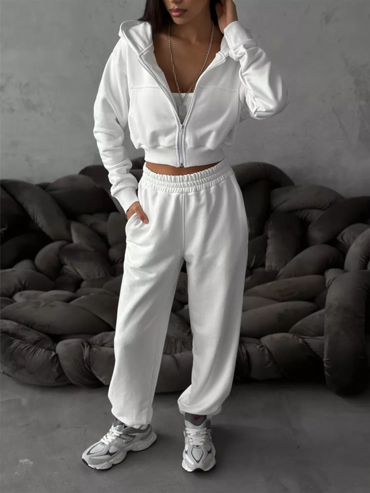 Damen sportliches Cropped Oberteil und weite Freizeithosen Set WW