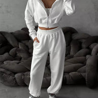 Damen sportliches Cropped Oberteil und weite Freizeithosen Set WW