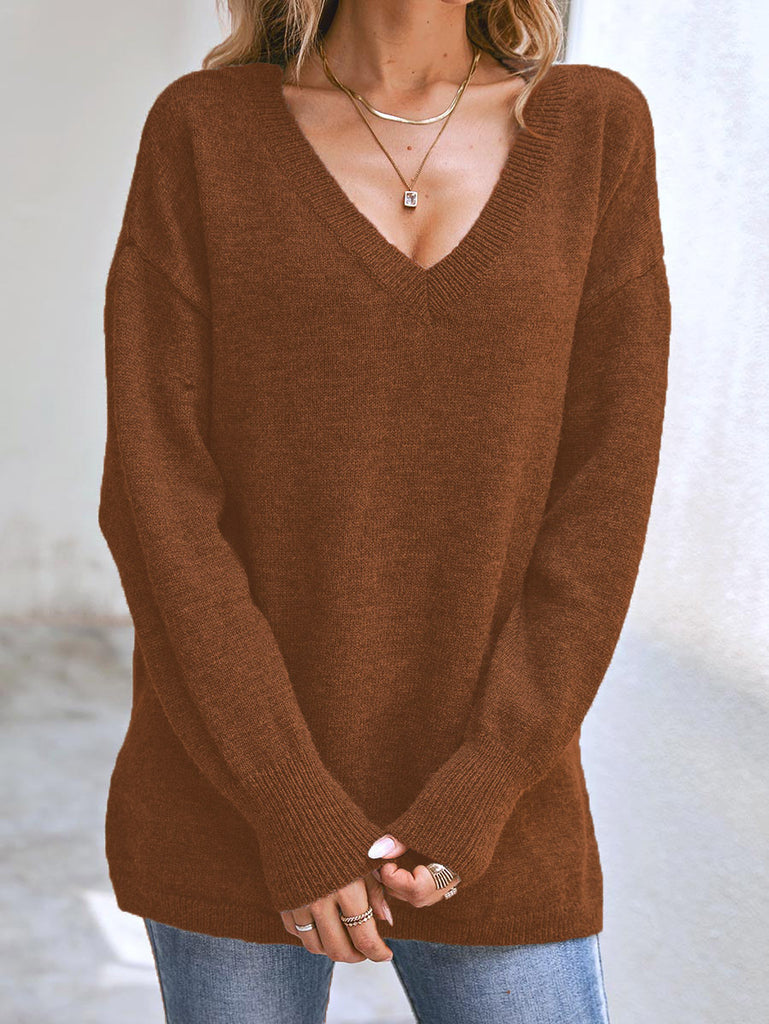 Damen V-Ausschnitt Oversize Pullover WW