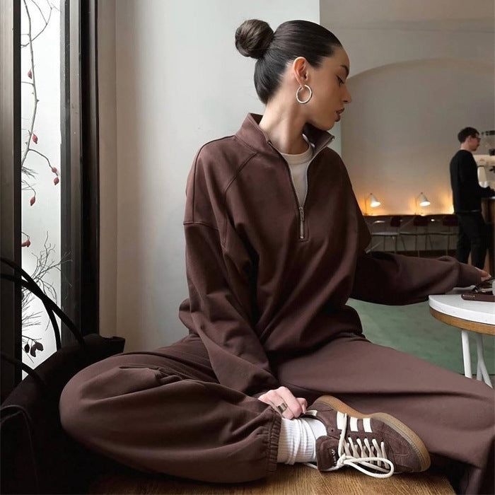 Damen sportliches Sweatset mit kurzem Reißverschluss WW