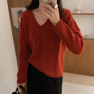 Damen Strickpullover mit V-Ausschnitt und Zopfmuster WW