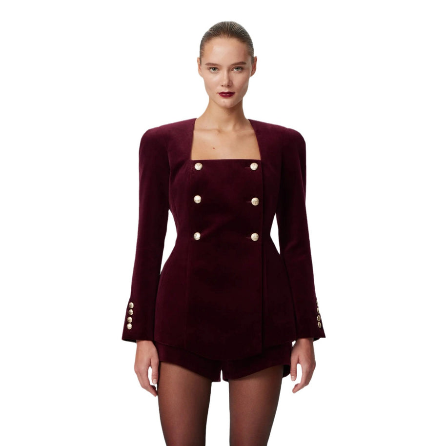 Damen Samt Blazer mit eleganten Knopfdetails WW