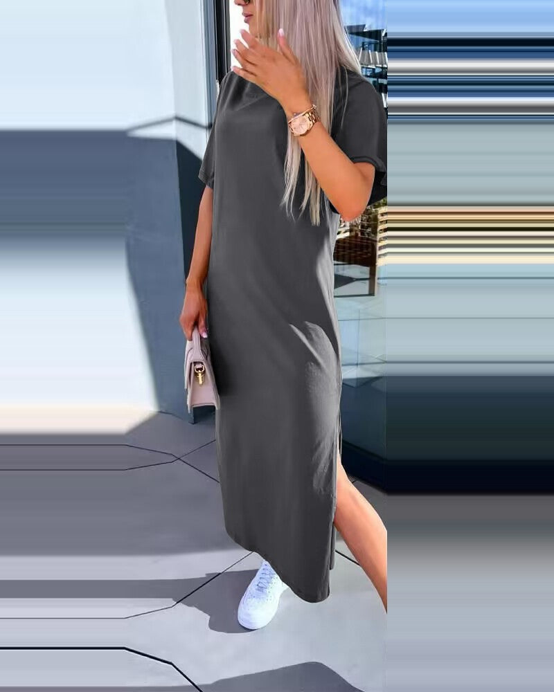 Damen Langarm Kleid im minimalistischen Design mit seitlichen Schlitzen WW