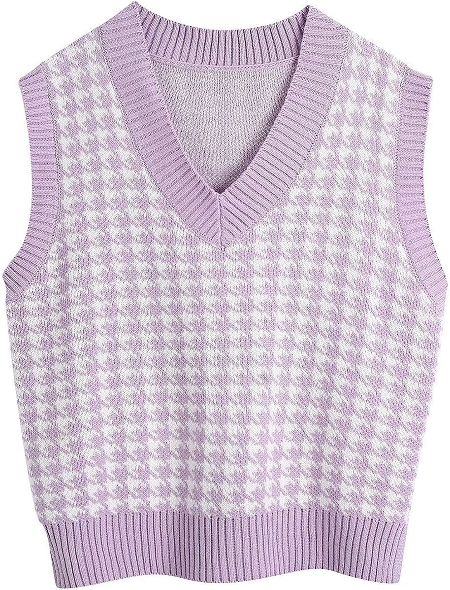 Damen Strickweste mit modernem Hahnentritt-Muster WW