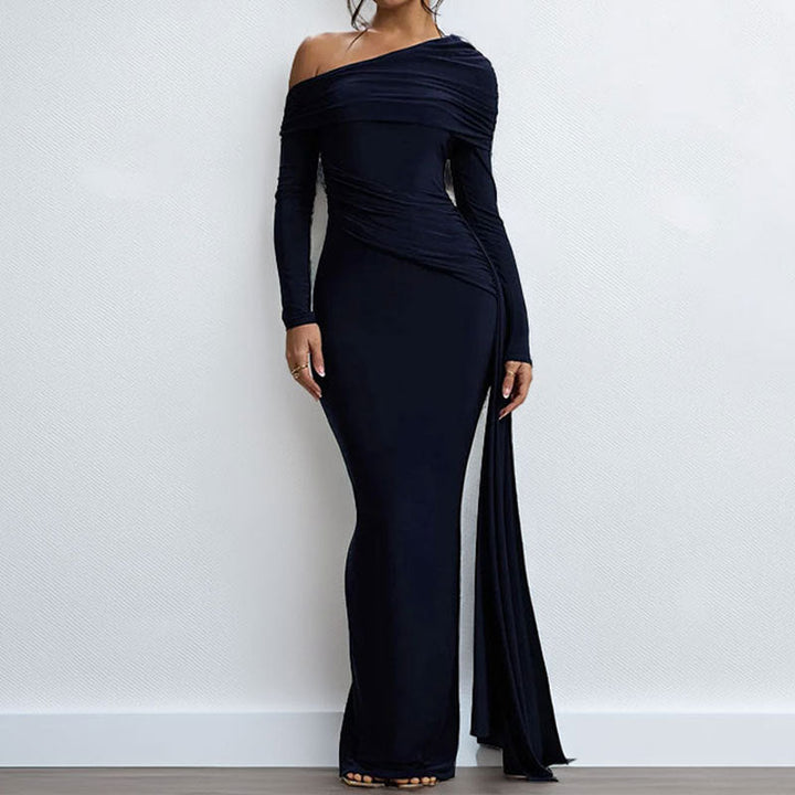Damen Elegantes One-Shoulder Abendkleid mit figurformendem Schnitt und langen Ärmeln W&W Mode