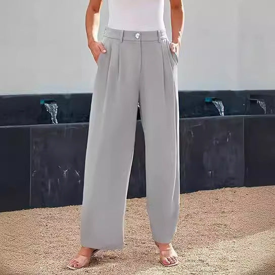 Damen weite High-Waist Stoffhose mit seitlichen Eingrifftaschen WW