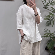 Damen Relaxed Fit Leinen Tunika-Oberteil mit Tasche WW