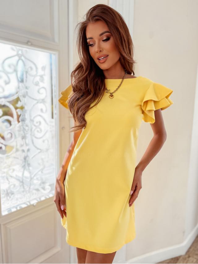 Damen Kurzarm Kleid mit Rüschenärmeln und geradem Schnitt WW