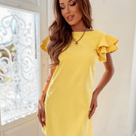 Damen Kurzarm Kleid mit Rüschenärmeln und geradem Schnitt WW