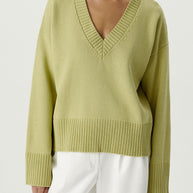 Damen Strickpullover mit tiefem V-Ausschnitt und lässigem Schnitt WW