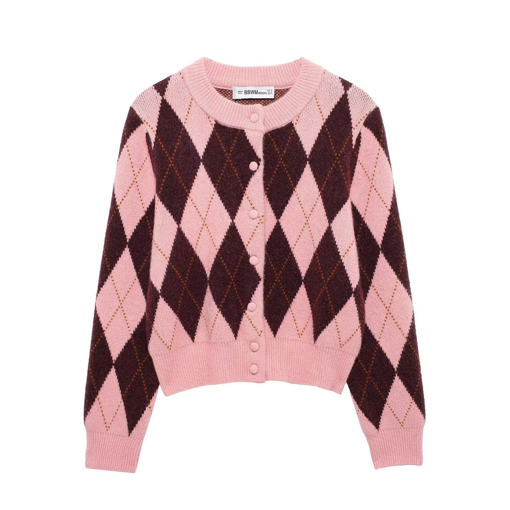 Dame Argyle gemusterten Strickcardigan WW