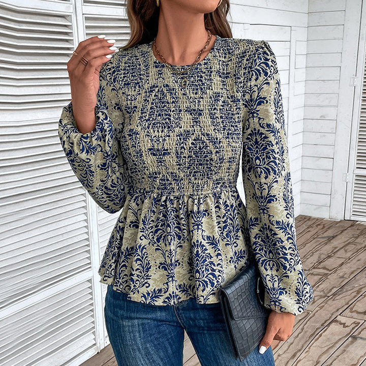 Damen Bluse mit eleganter Rüschennähten und floralem Muster W&W Mode