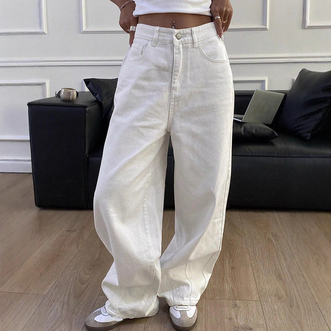 Damen weite High-Waist Jeans im Used-Look WW