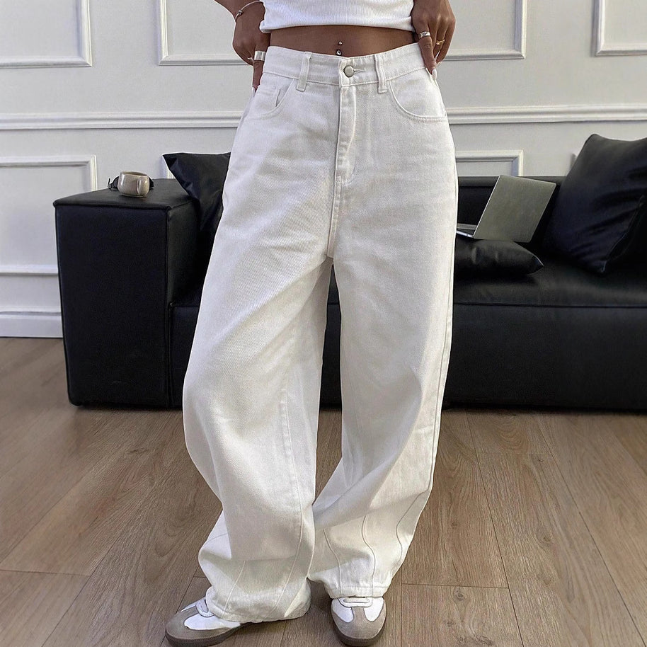 Damen weite High-Waist Jeans im Used-Look WW