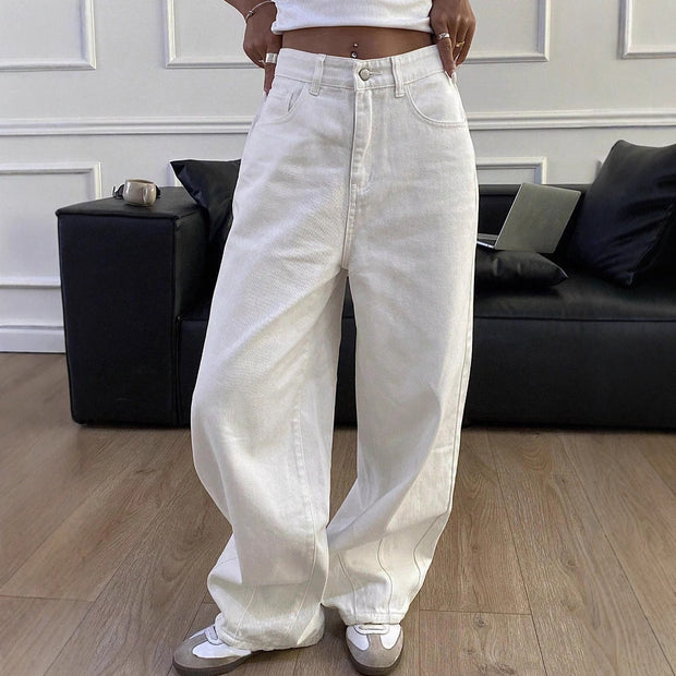 Damen weite High-Waist Jeans im Used-Look WW