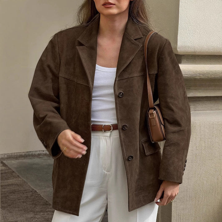 Damen elegante Wildlederjacke im modischen Oversized-Stil W&W Mode