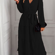 Damen Wickelkleid mit Rüschendetails und eleganten Puffärmeln WW