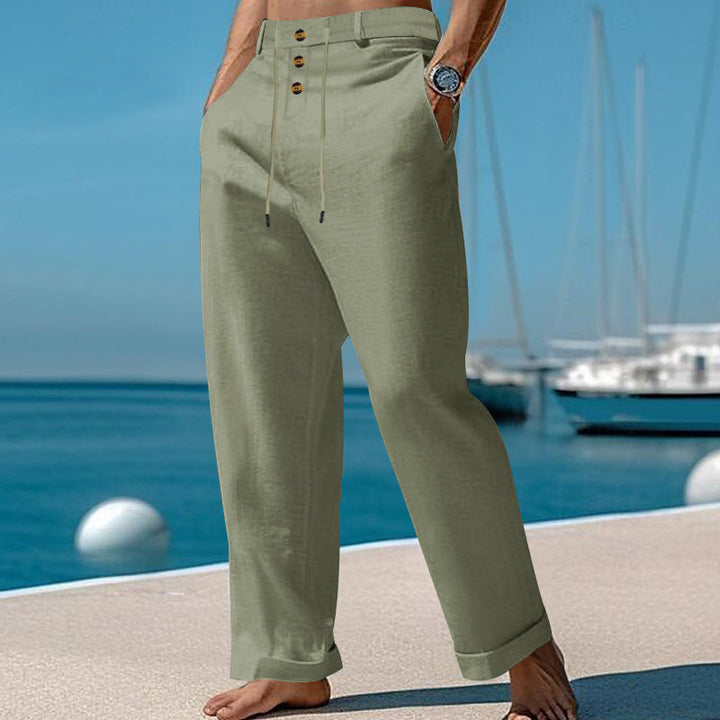 Herren lässige Leinenhose mit praktischen Knöpfen und elastischem Bund W&W Mode