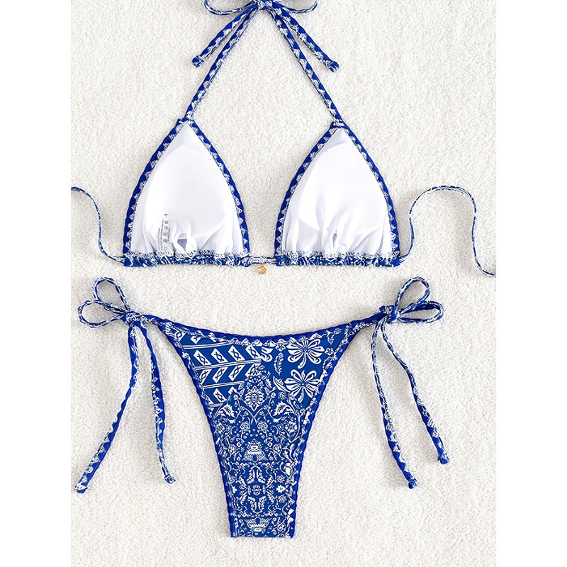 Damen Bikini-Set mit eleganten Bindebändern und trendigem Muster WW