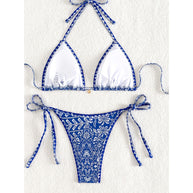Damen Bikini-Set mit eleganten Bindebändern und trendigem Muster WW