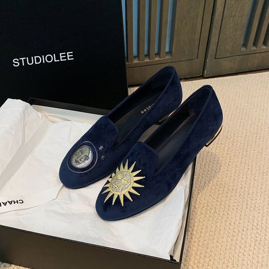 Damen bestickte Samt Slipper WW
