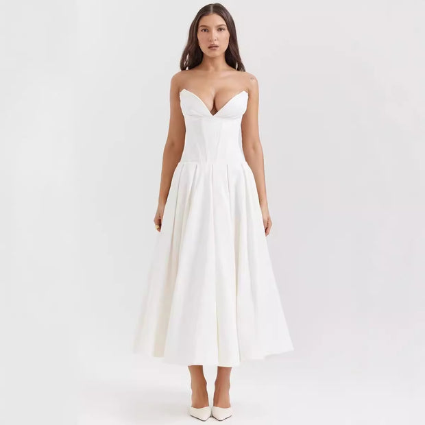 Damen Abendkleid mit herzförmigem Ausschnitt und fließendem Rock WW
