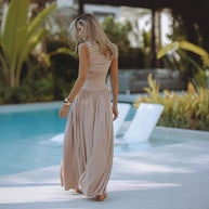 Damen Maxikleid mit figurbetontem Oberteil und fließendem Rock WW