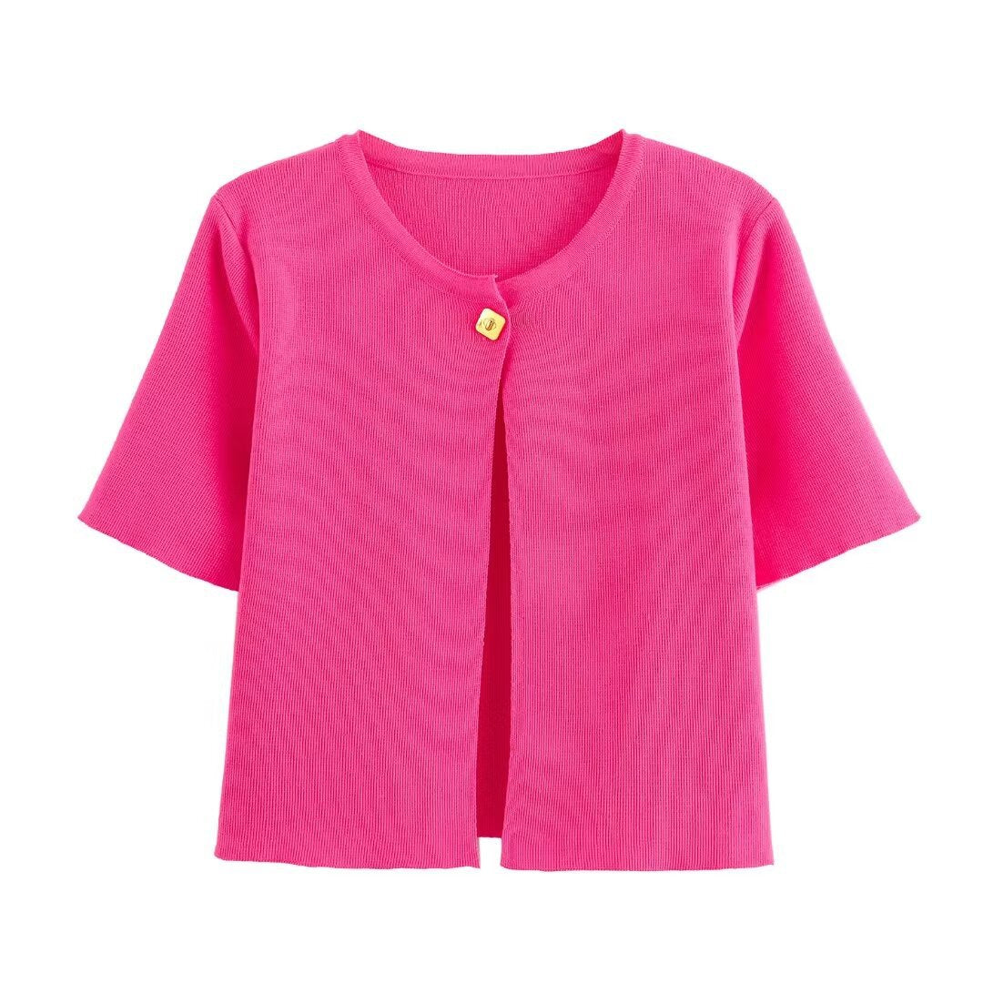 Damen Relaxed Fit Button-Up Cardigan mit kurzen Ärmeln WW