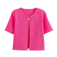 Damen Relaxed Fit Button-Up Cardigan mit kurzen Ärmeln WW