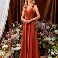 WW | V-Ausschnitt Träger Abendkleid Spitze Plissierter Rückenlos Sexy Groß Schwingtanz Kleid Festkleid Brautjungfernkleid Sommer