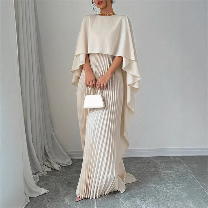 W&W Mode | Elegantes Langes Kleid Batwing Ärmel Faltendes Asymmetrisches Design Fließende Passform