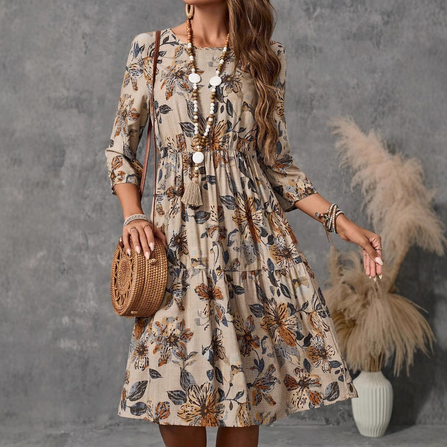 Damen Midikleid mit lockerem Schnitt und floralen Mustern WW