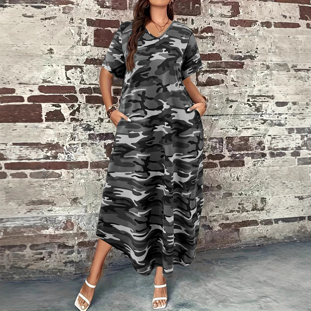 Damen Maxikleid mit lässigem Camouflage-Design und praktischen Taschen W&W Mode