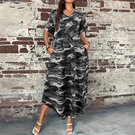 Damen Maxikleid mit lässigem Camouflage-Design und praktischen Taschen WW