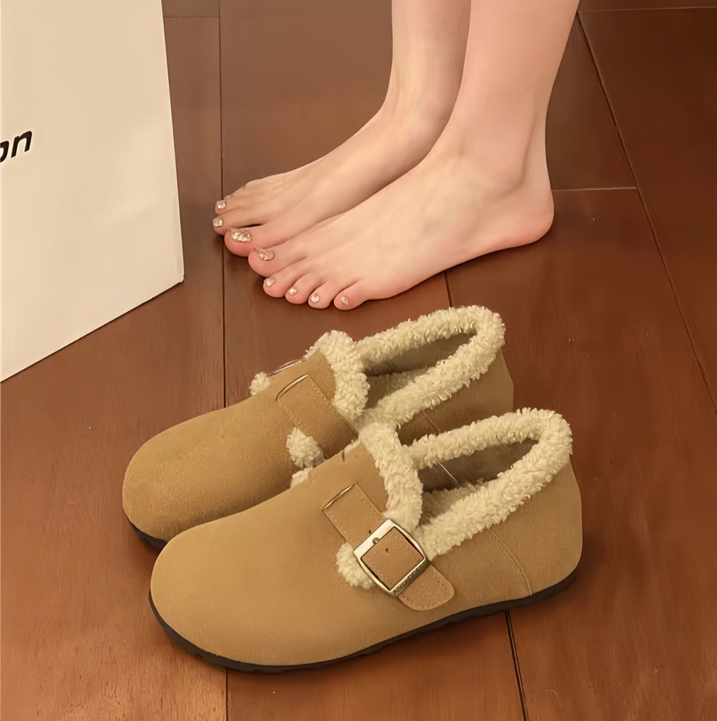 Damen Hausschuh mit flauschigem Futter und Riemendesign WW