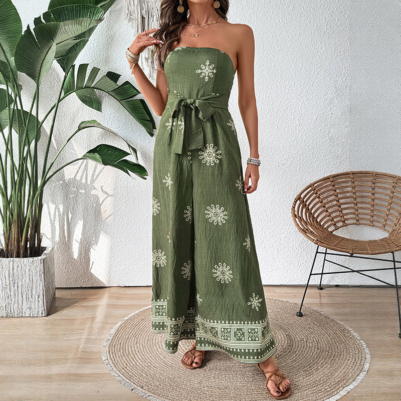Damen Jumpsuit mit schulterfreiem Design und elegantem Bindegürtel WW